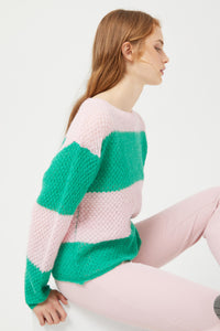 Compania Fantastica Pink Striped Cable Knit Sweater