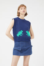 Compania Fantastica Navy Sleeveless Knit with Frog