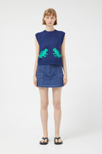 Compania Fantastica Navy Sleeveless Knit with Frog