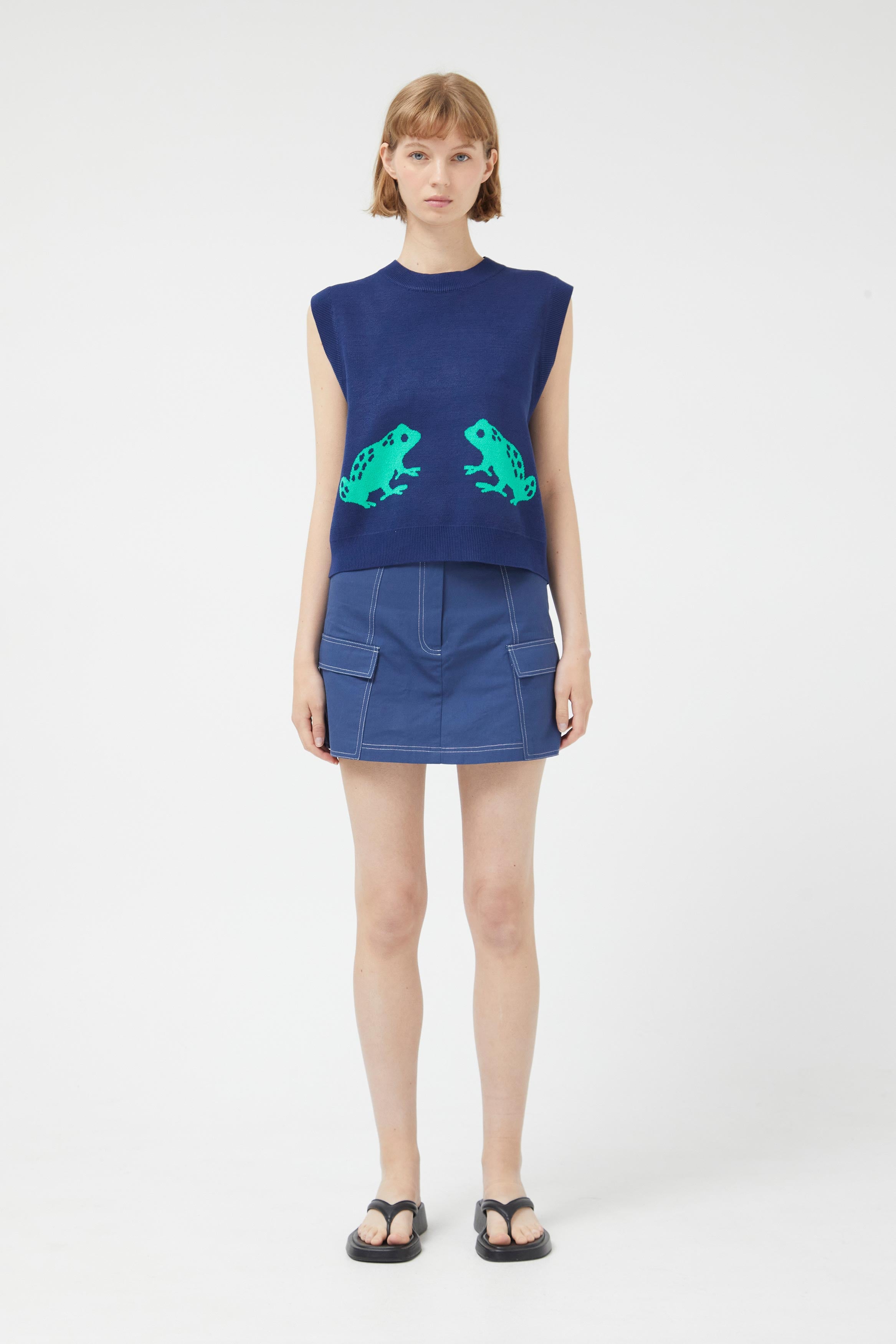 Compania Fantastica Navy Sleeveless Knit with Frog