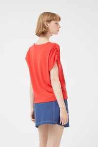 Compania Fantastica Red Draped Short Sleeve Top