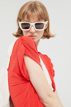 Compania Fantastica Red Draped Short Sleeve Top