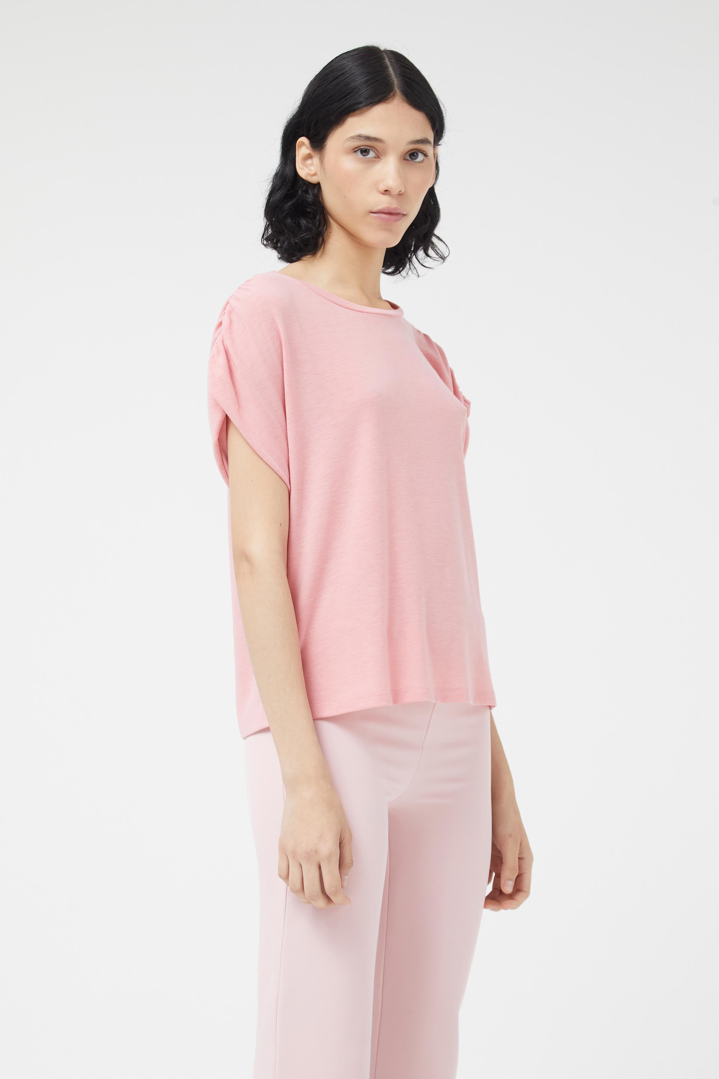Compania Fasntastica Pink Draped Short Sleeve Top