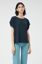 Load image into Gallery viewer, Compania Fantastica Navy Draped Short Sleeve Top
