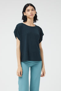 Compania Fantastica Navy Draped Short Sleeve Top