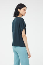 Load image into Gallery viewer, Compania Fantastica Navy Draped Short Sleeve Top
