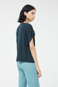 Compania Fantastica Navy Draped Short Sleeve Top