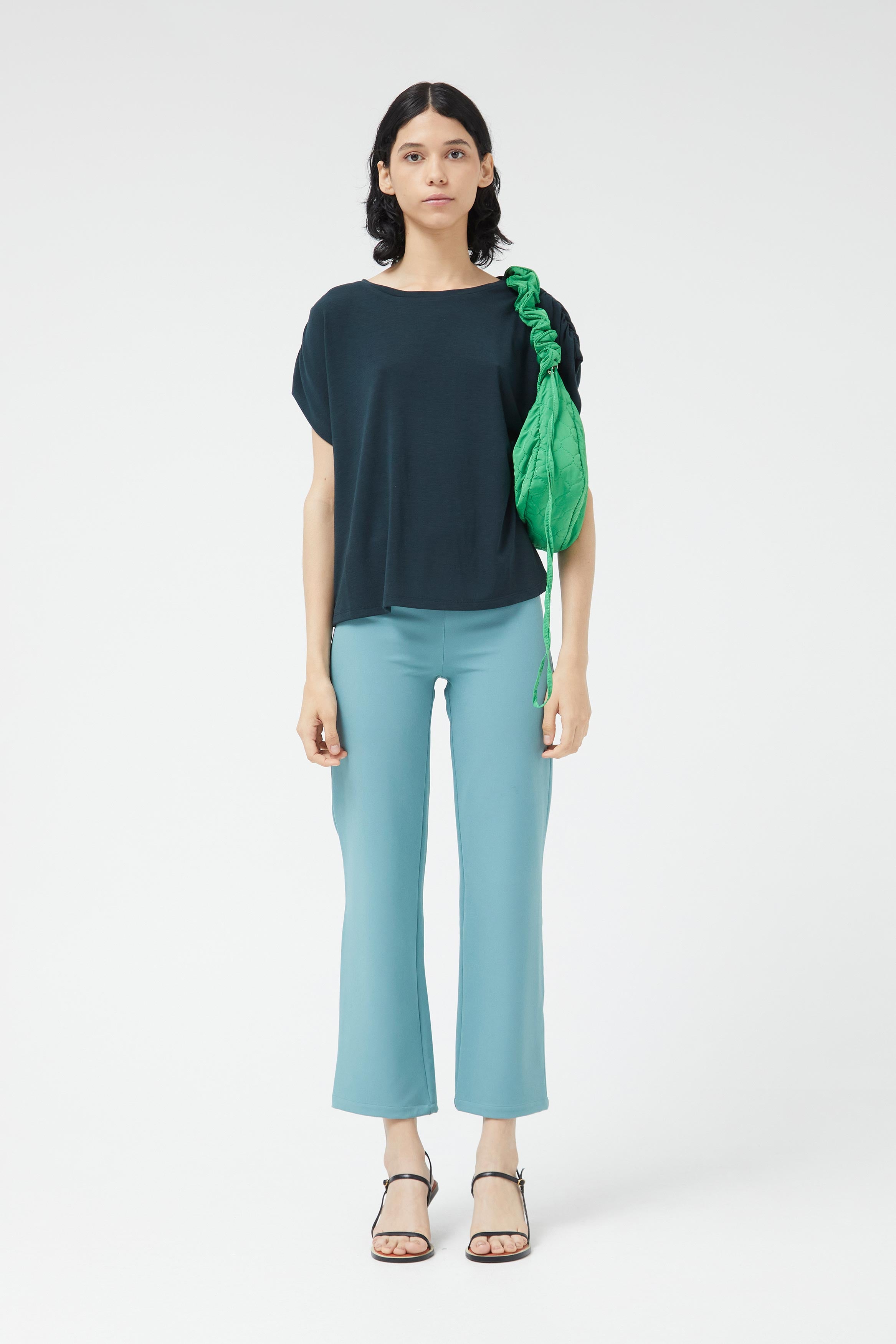 Compania Fantastica Navy Draped Short Sleeve Top