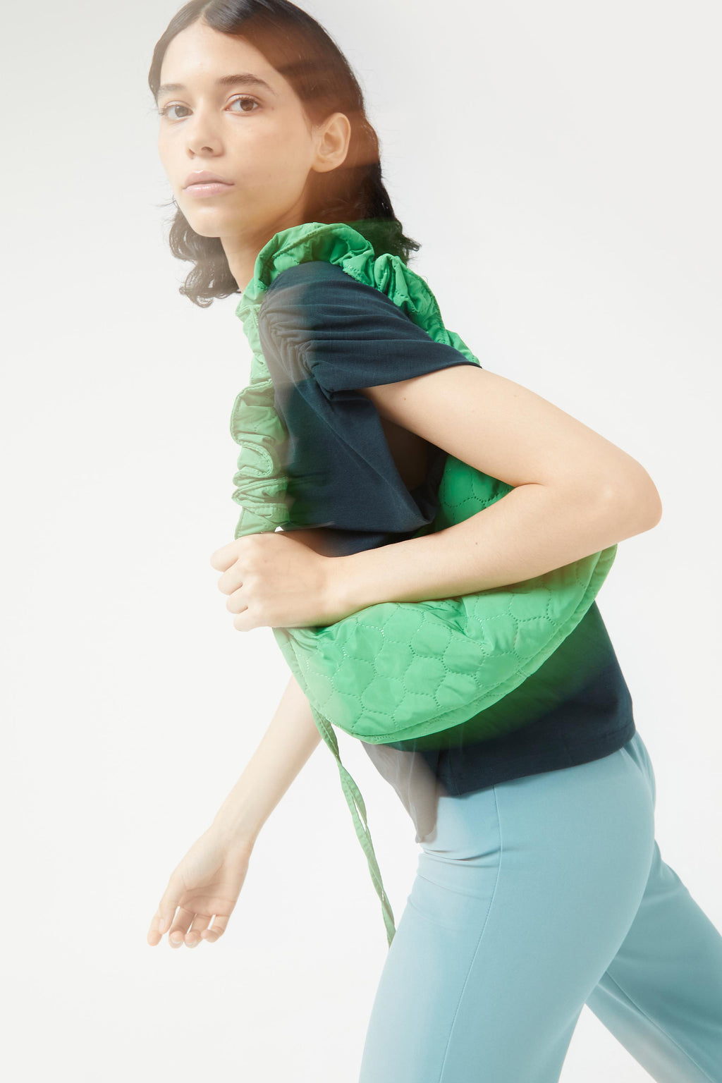 Compania Fantastica Navy Draped Short Sleeve Top