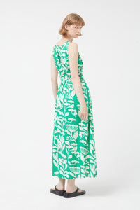 Compania Fantastica Green Print Long Sleeveless Dress