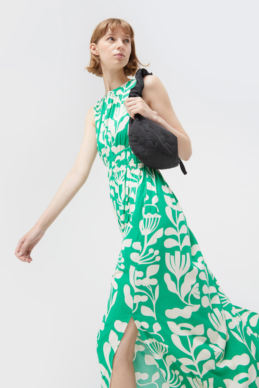 Compania Fantastica Green Print Long Sleeveless Dress