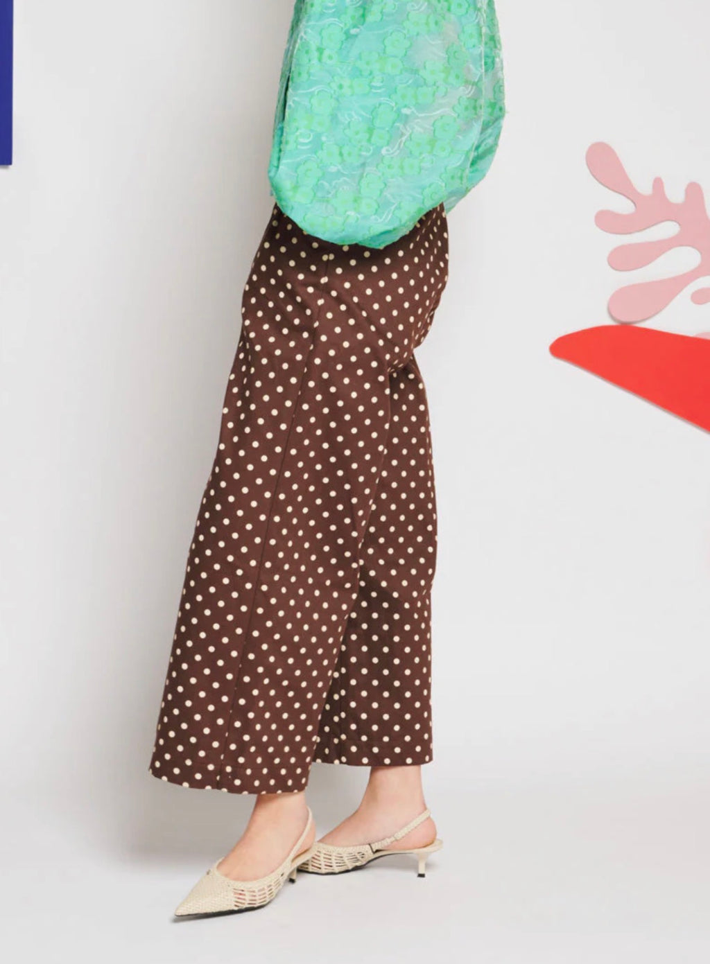 Sister Jane Brown Polka Dot Canvas Wide Leg Trousers