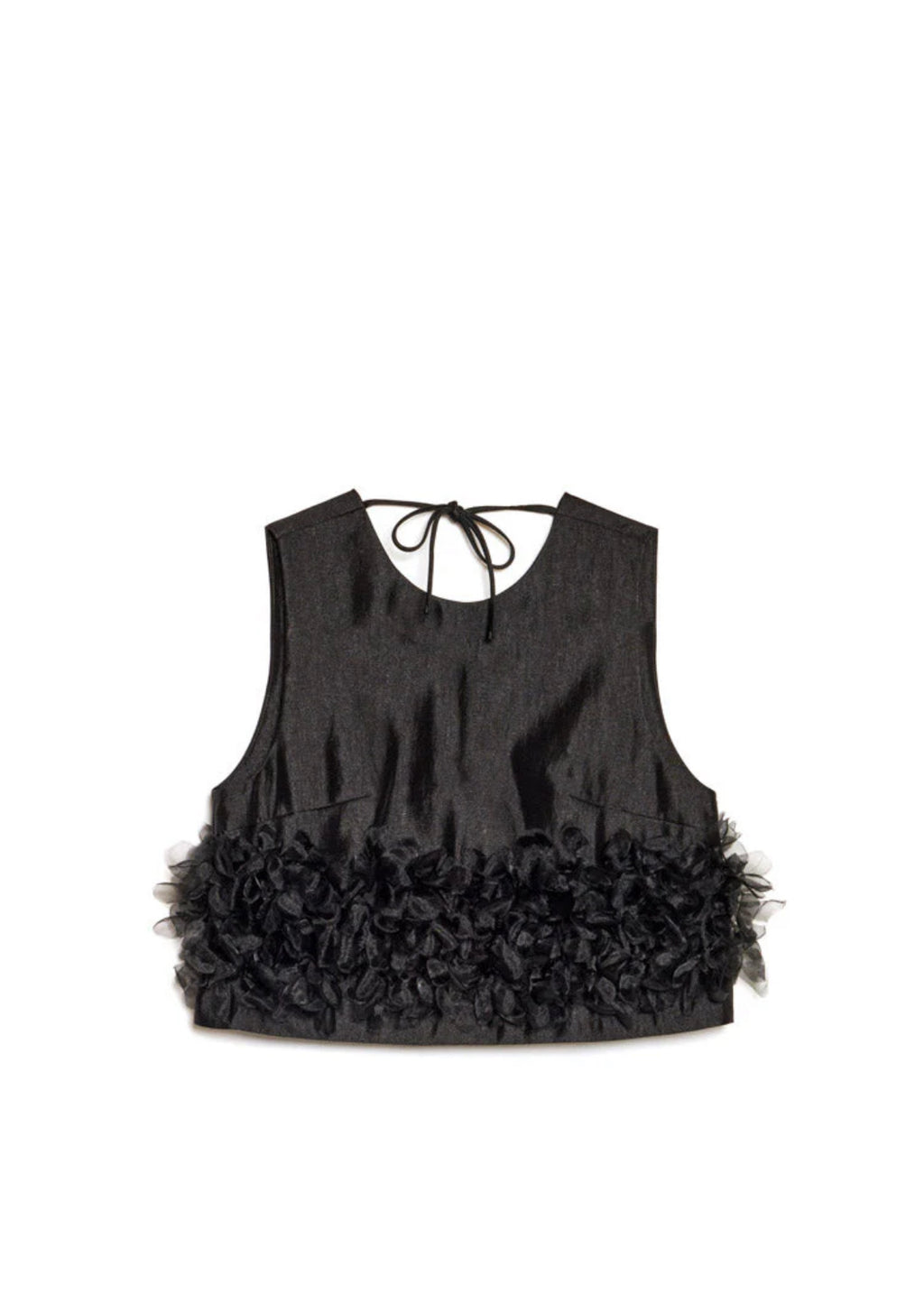 Sister Jane Black Organza Top with Embellished Hemline