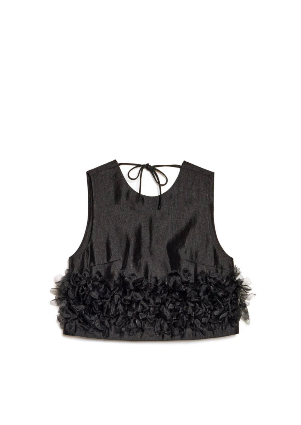 Sister Jane Black Organza Top with Embellished Hemline