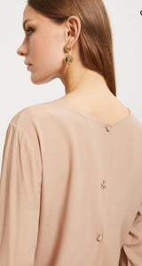 Ottod’Ame Champagne Silk Blend Blouse with Jewel Back Fastenings