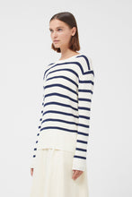 Load image into Gallery viewer, Compania  Fantastica Navy Blue and Soft White Fine Knit Striped Jumper
