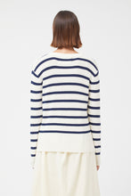 Load image into Gallery viewer, Compania  Fantastica Navy Blue and Soft White Fine Knit Striped Jumper
