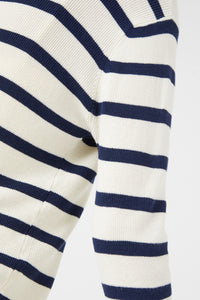 Compania  Fantastica Navy Blue and Soft White Fine Knit Striped Jumper