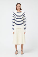 Load image into Gallery viewer, Compania  Fantastica Navy Blue and Soft White Fine Knit Striped Jumper
