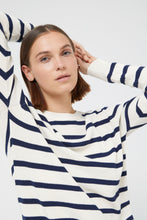 Load image into Gallery viewer, Compania  Fantastica Navy Blue and Soft White Fine Knit Striped Jumper
