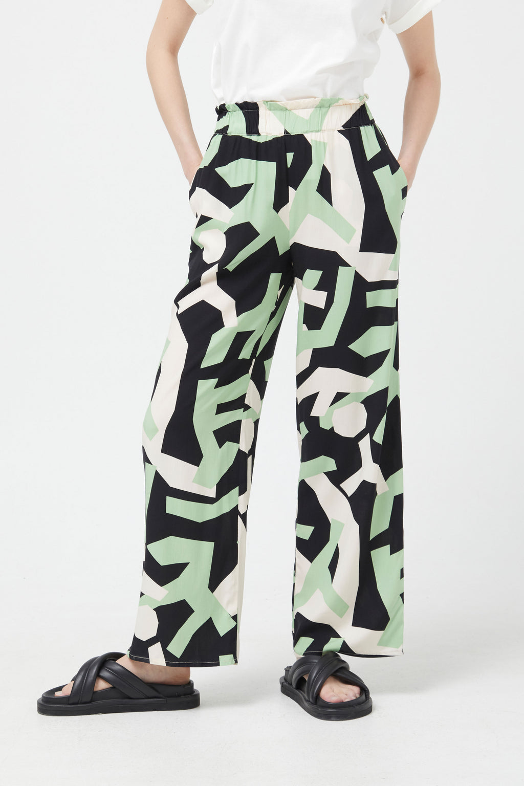 Compania Fantastica Black Wide Leg Abstract Print Trousers