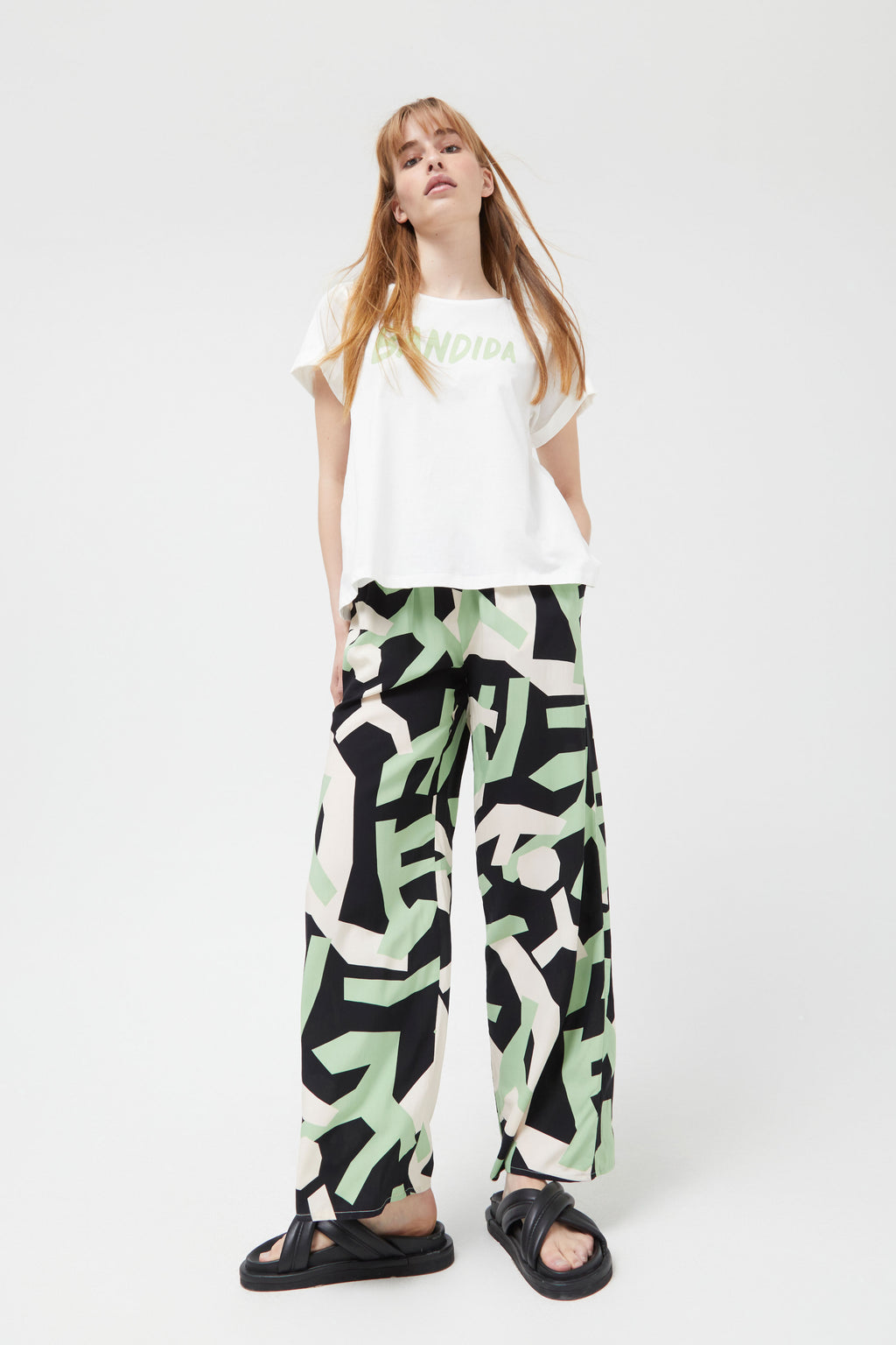 Compania Fantastica Black Wide Leg Abstract Print Trousers