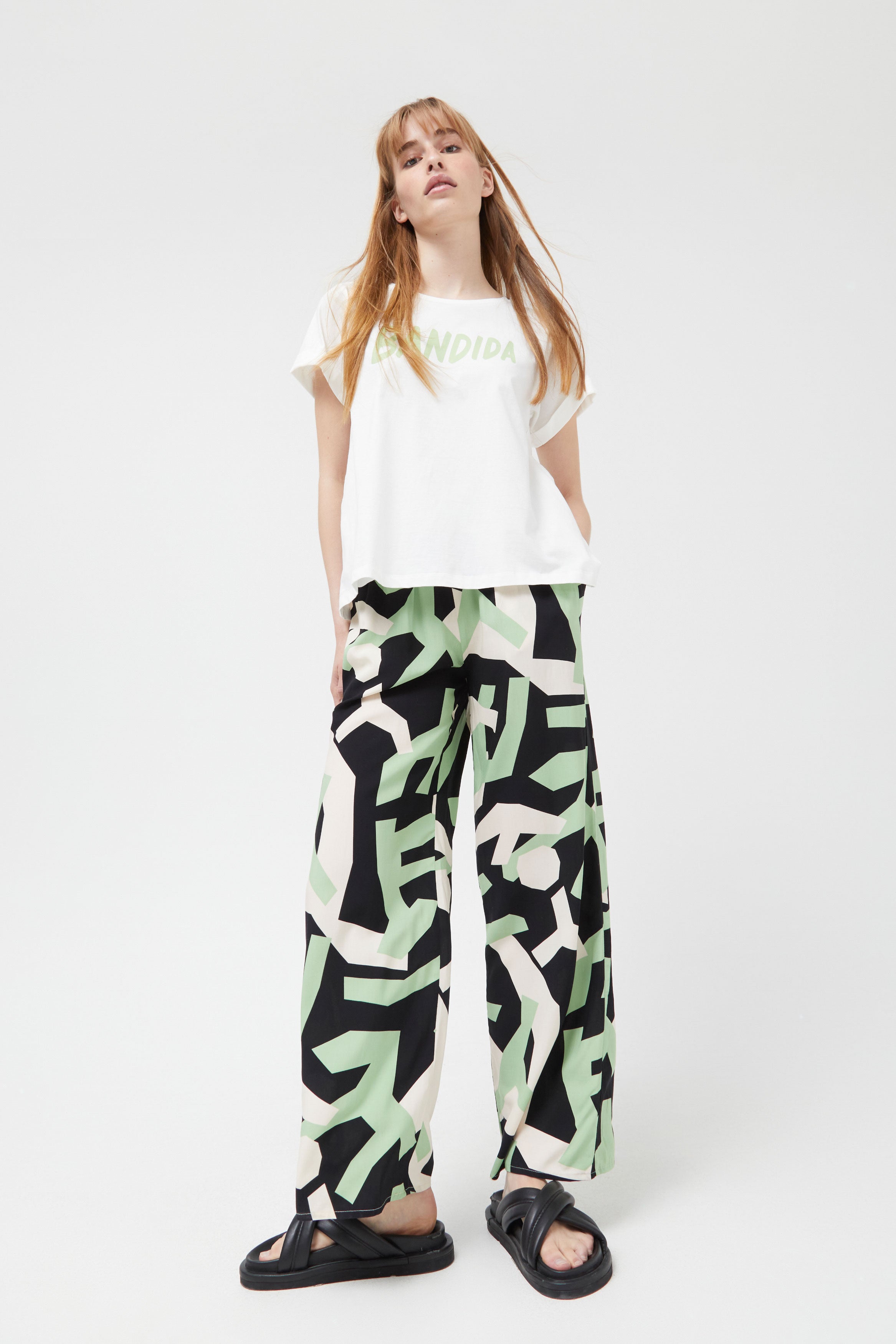 Compania Fantastica Black Wide Leg Abstract Print Trousers
