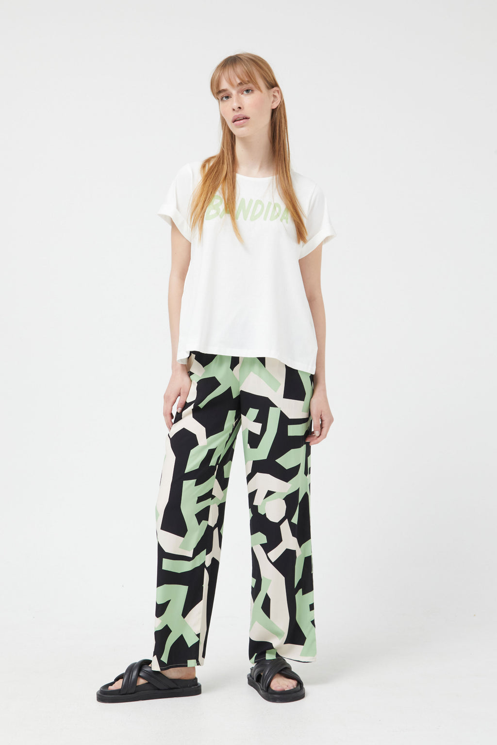 Compania Fantastica Black Wide Leg Abstract Print Trousers