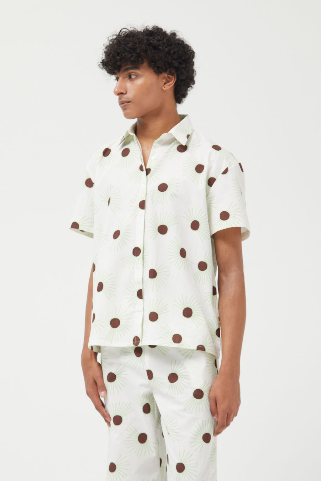 Compania Fantastica Pastel Green  & White Shirt with Floral Dot