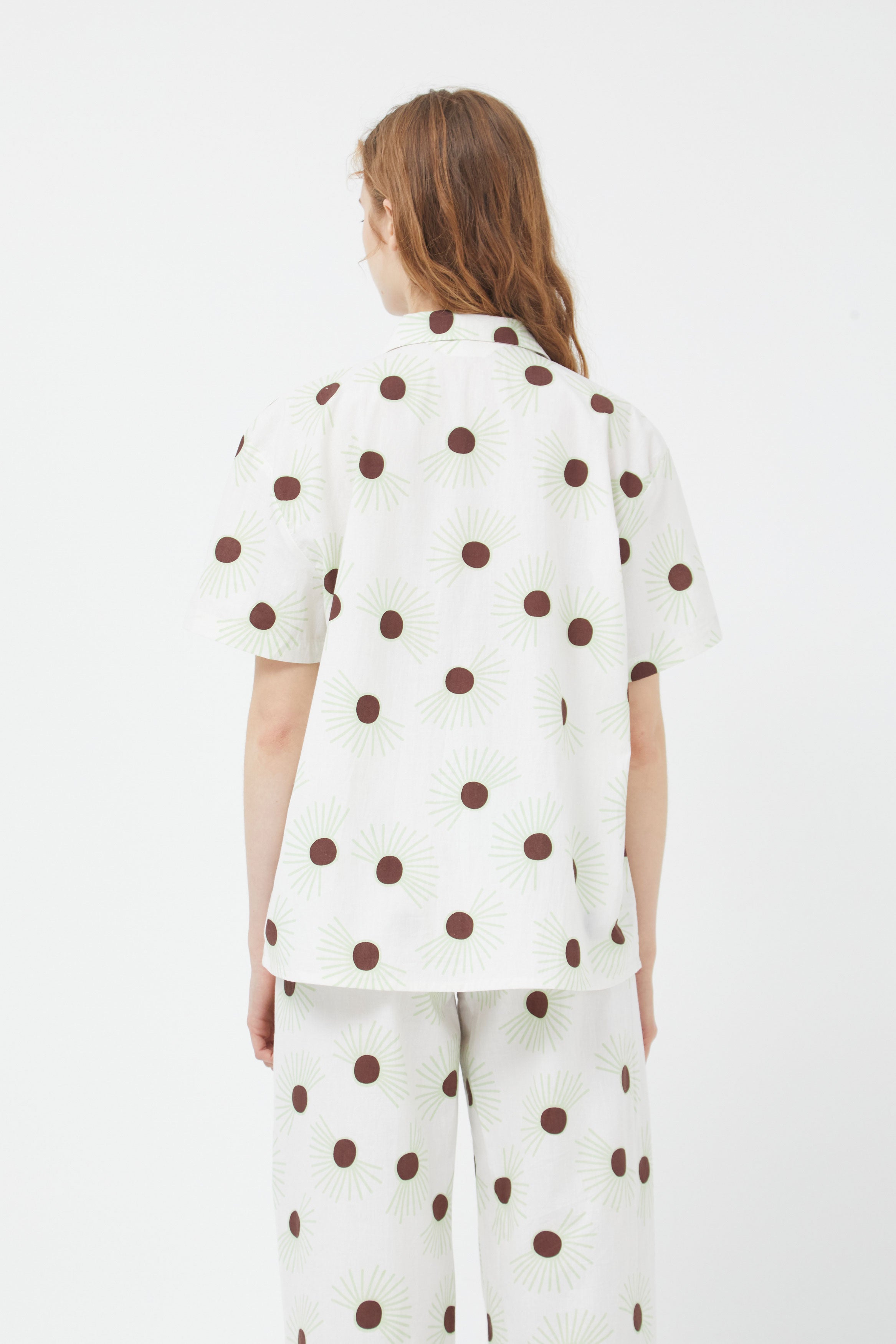 Compania Fantastica Pastel Green  & White Shirt with Floral Dot