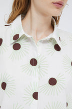 Compania Fantastica Pastel Green  & White Shirt with Floral Dot