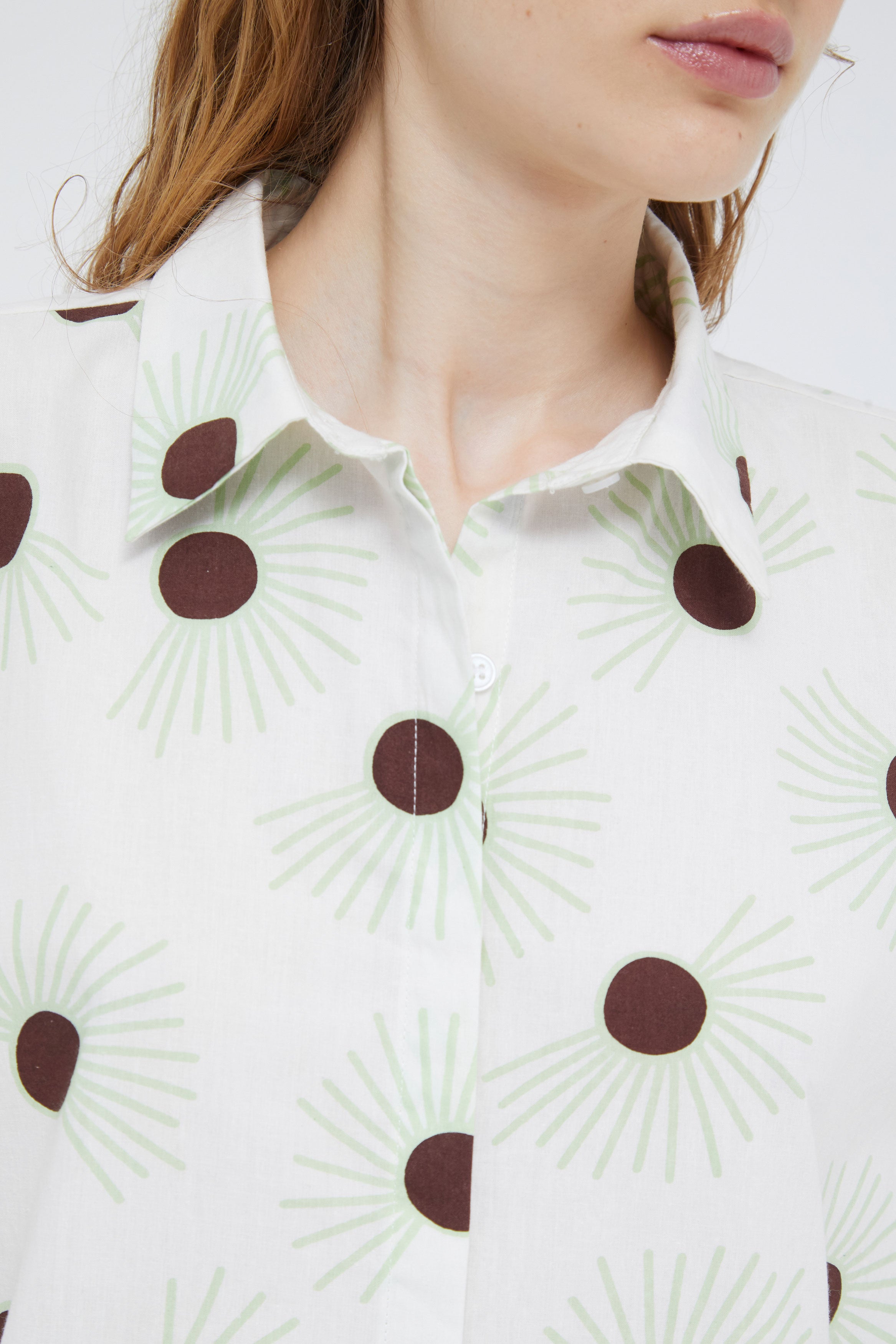 Compania Fantastica Pastel Green  & White Shirt with Floral Dot