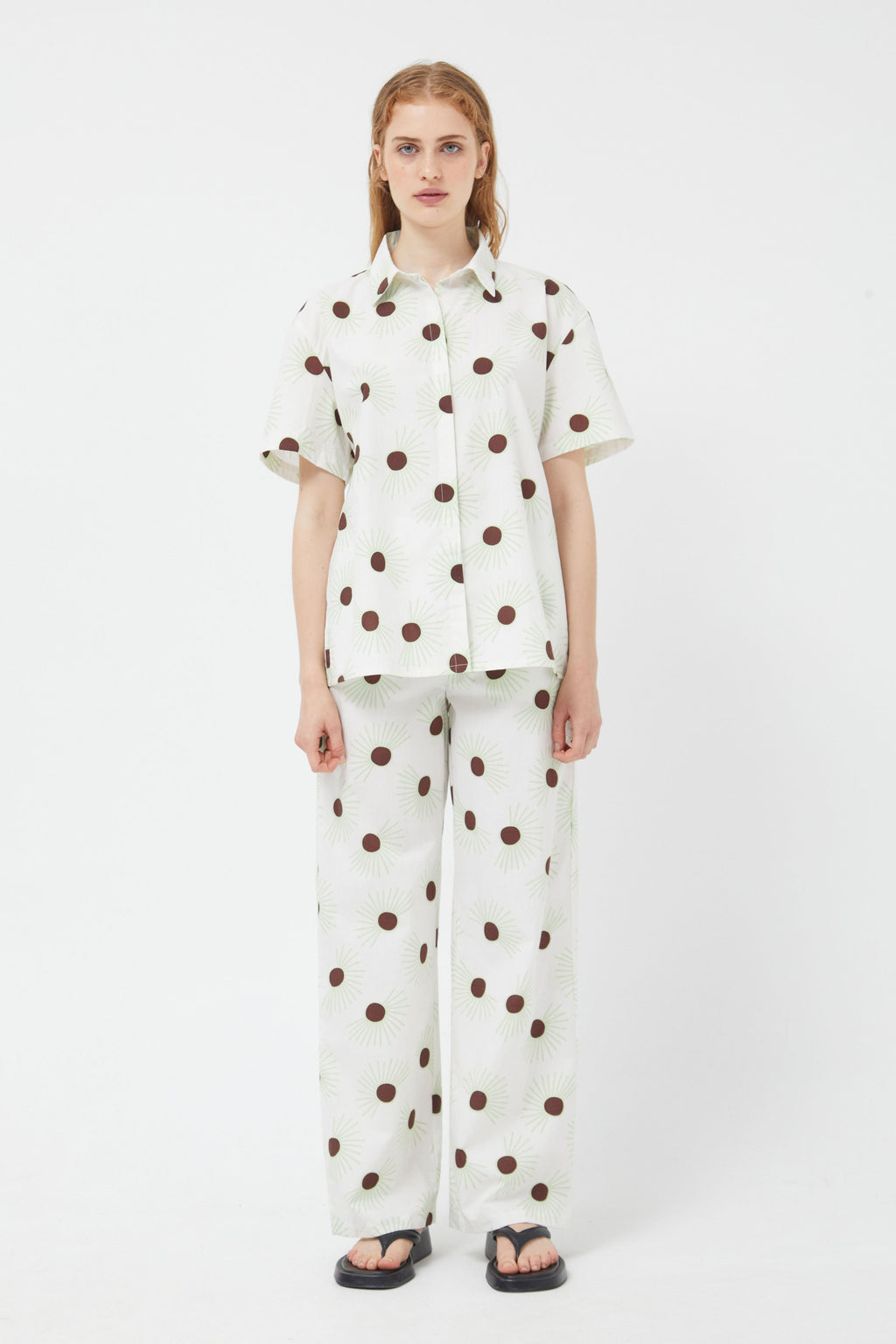 Compania Fantastica Pastel Green  & White Shirt with Floral Dot