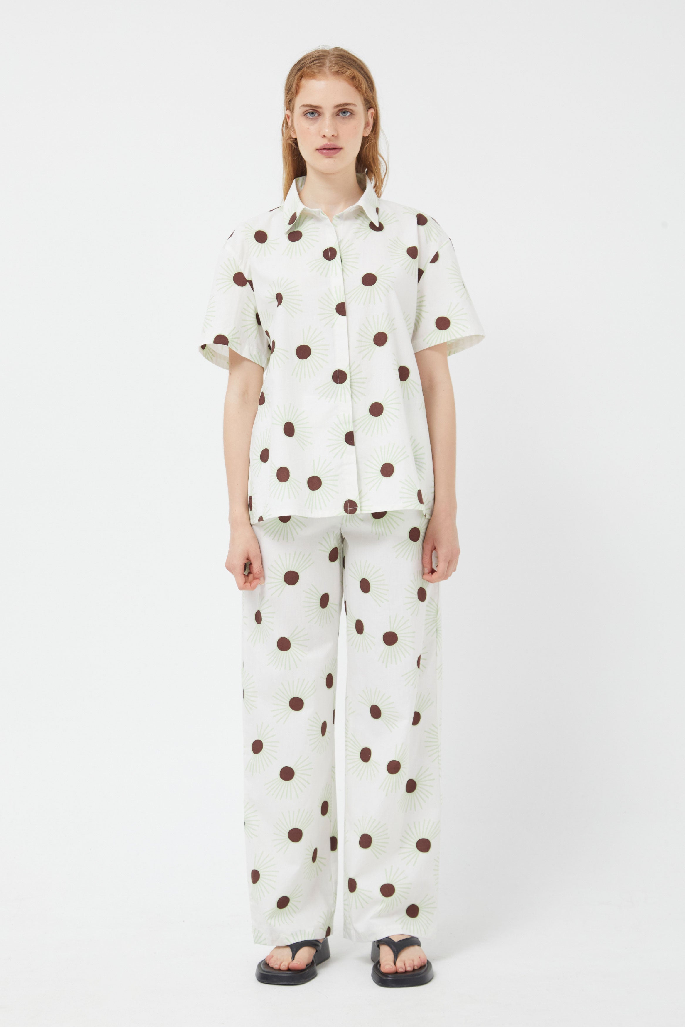 Compania Fantastica Pastel Green  & White Shirt with Floral Dot