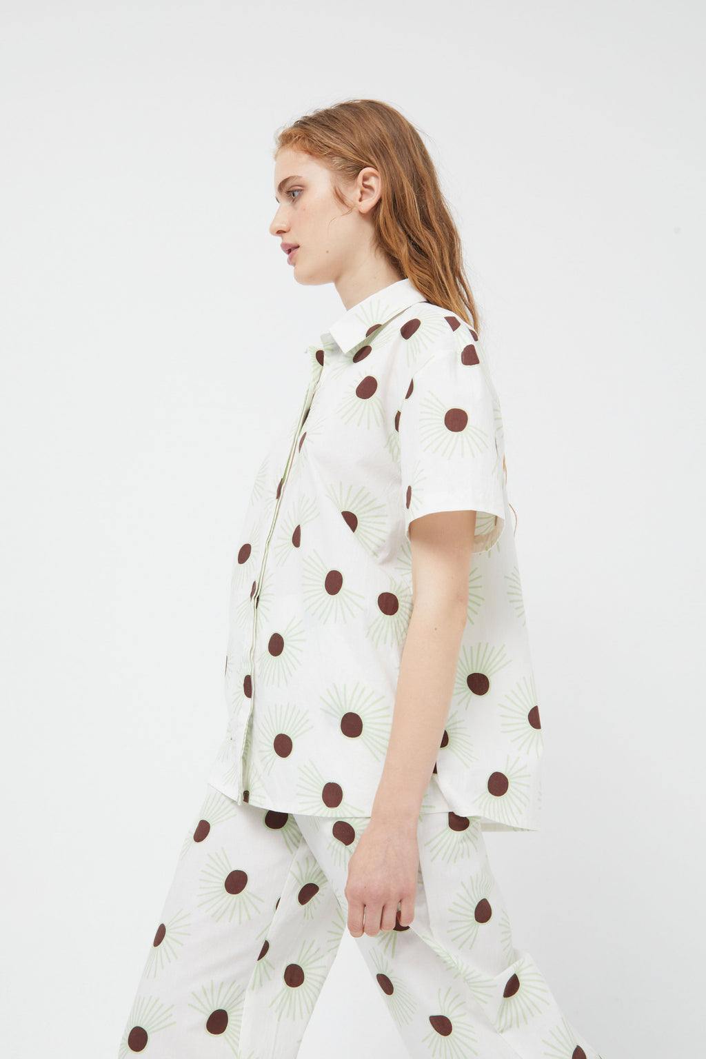 Compania Fantastica Pastel Green  & White Shirt with Floral Dot