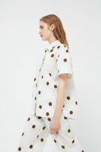 Compania Fantastica Pastel Green  & White Shirt with Floral Dot