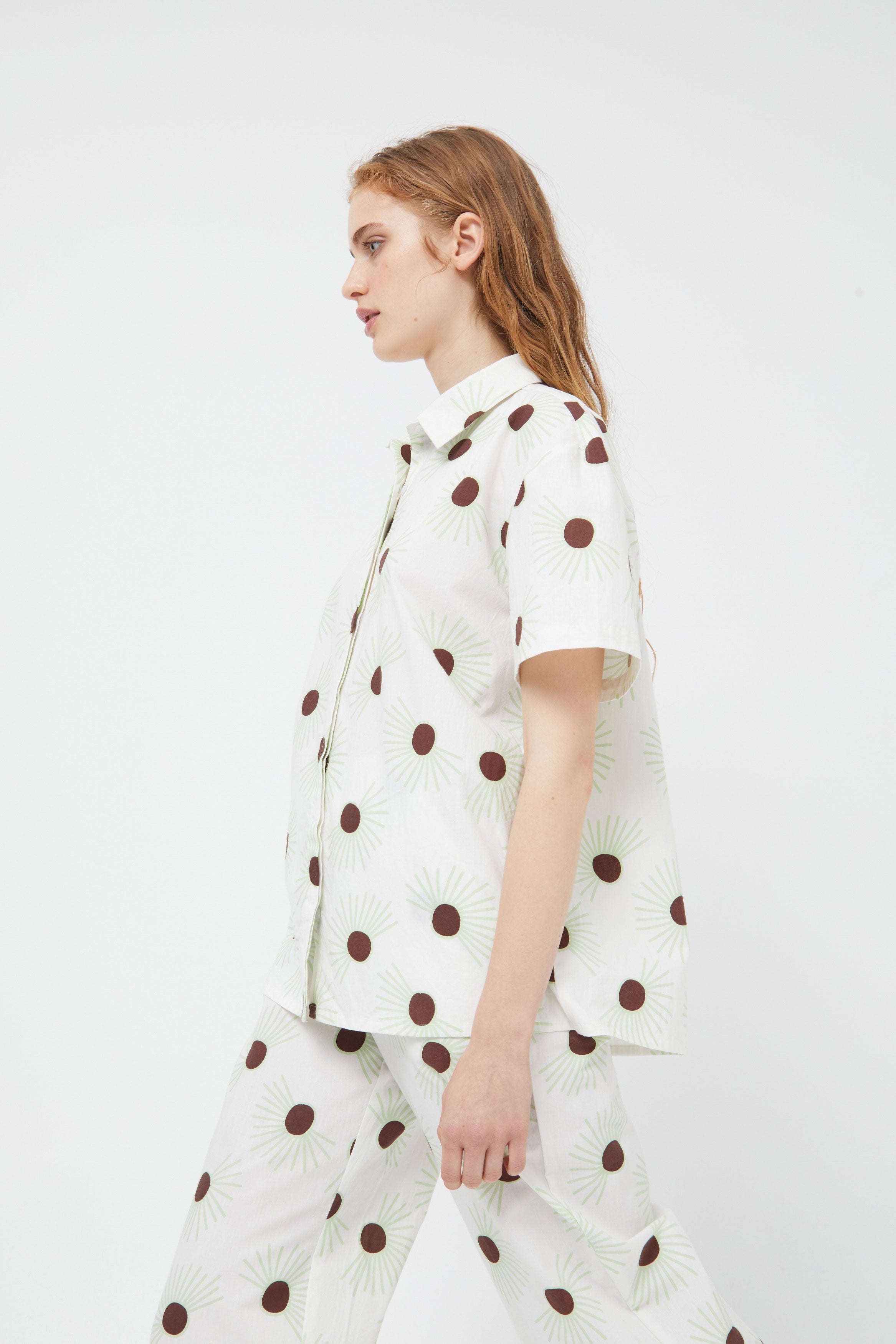 Compania Fantastica Pastel Green  & White Shirt with Floral Dot