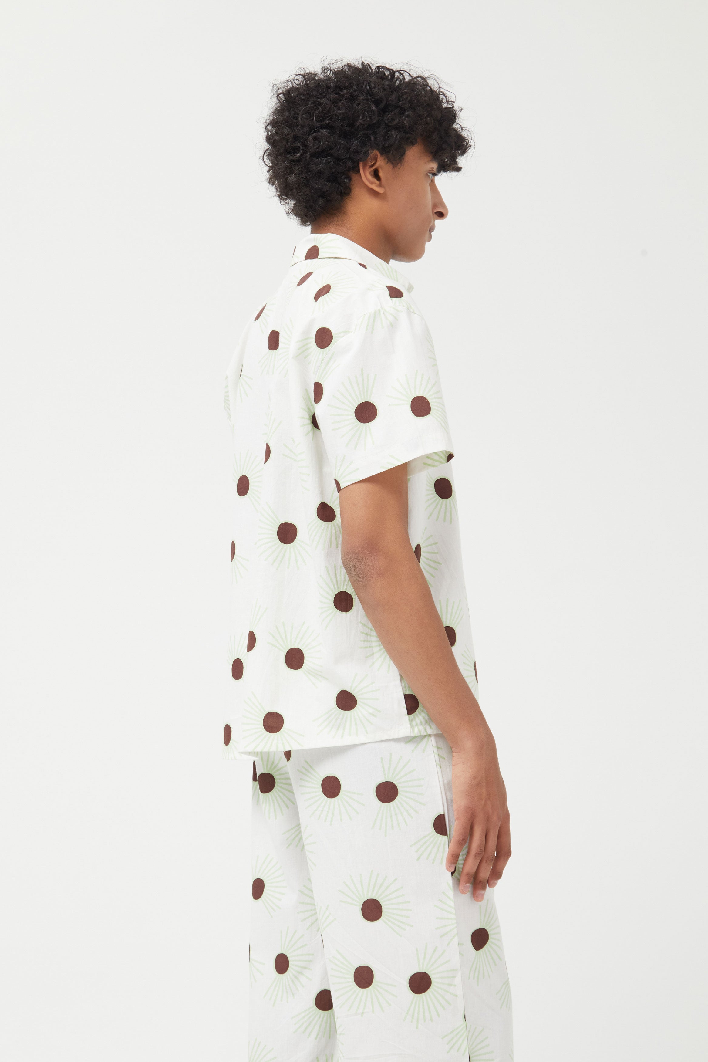 Compania Fantastica Pastel Green  & White Shirt with Floral Dot