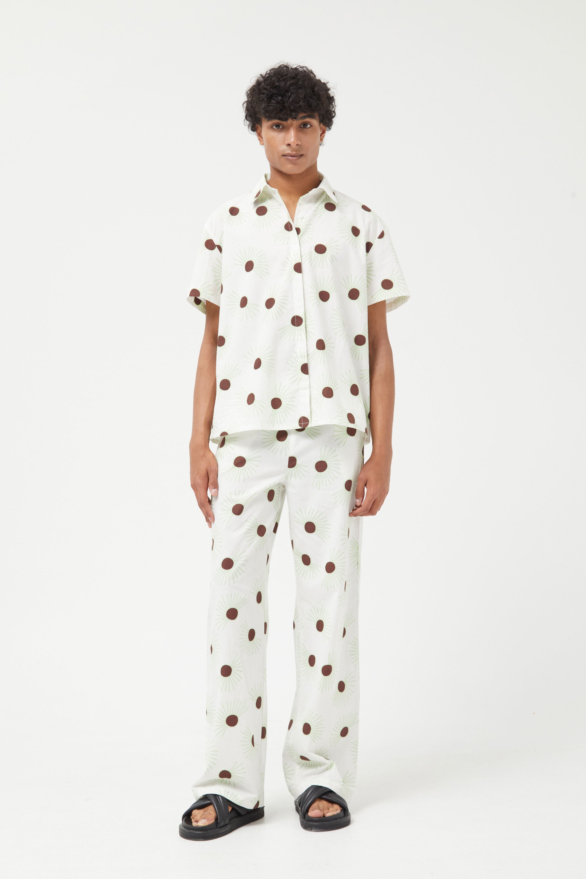 Compania Fantastica Pastel Green  & White Shirt with Floral Dot