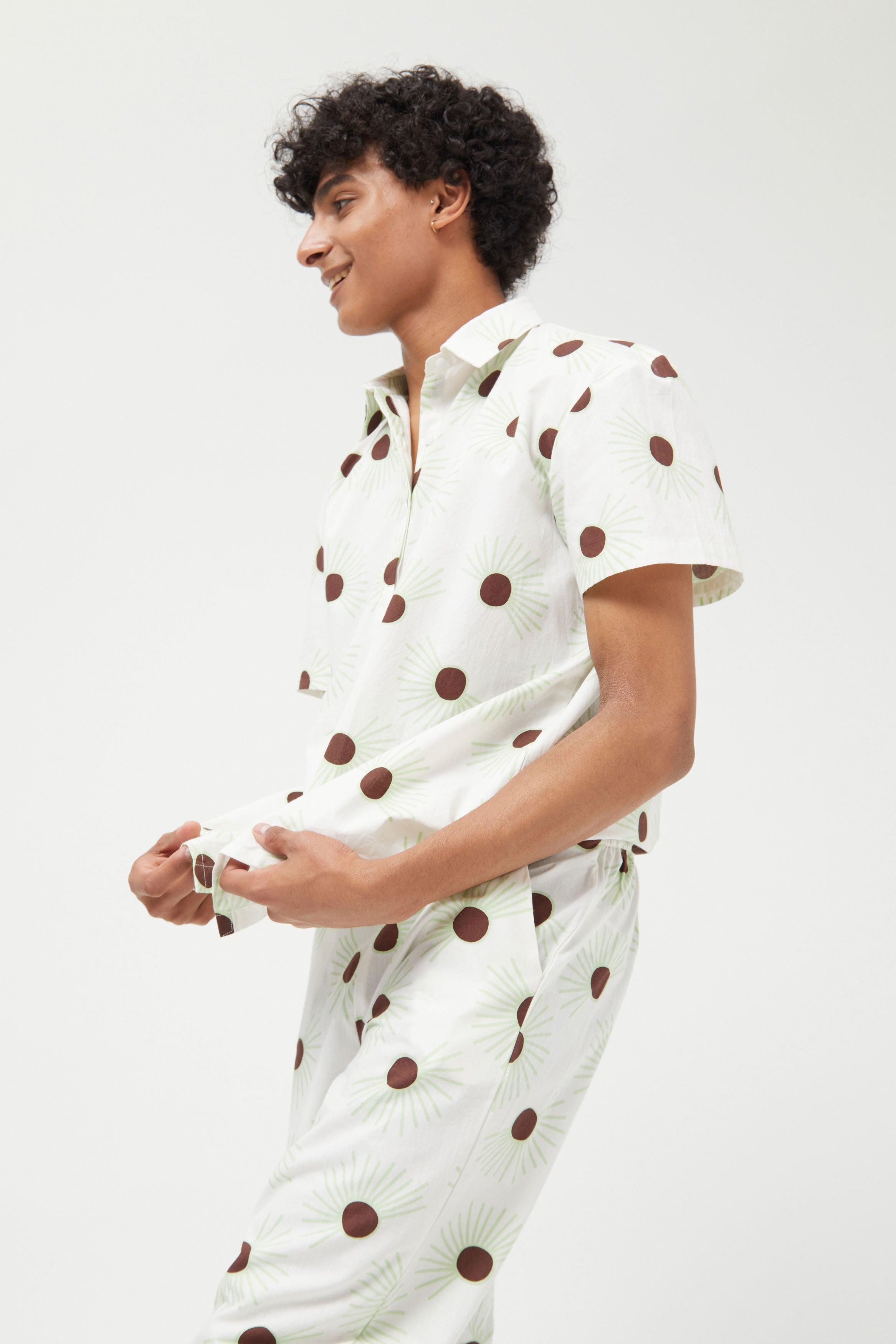 Compania Fantastica Pastel Green  & White Shirt with Floral Dot