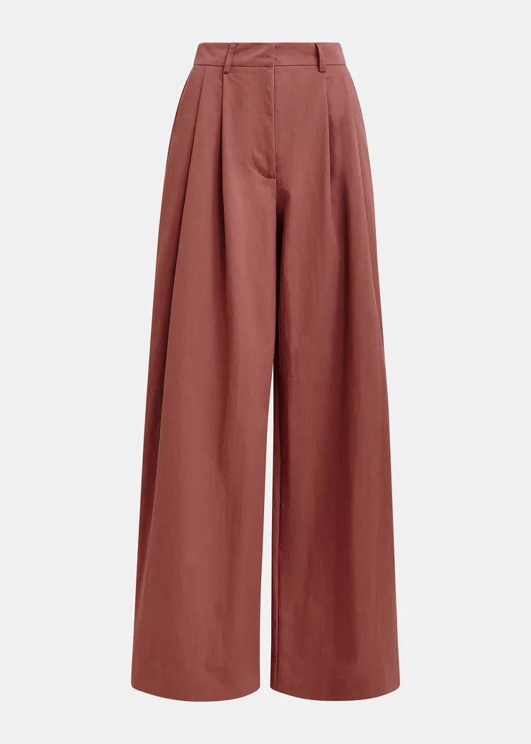 Essentiel Antwerp Terracotta Red Pleated Wide Leg Pants