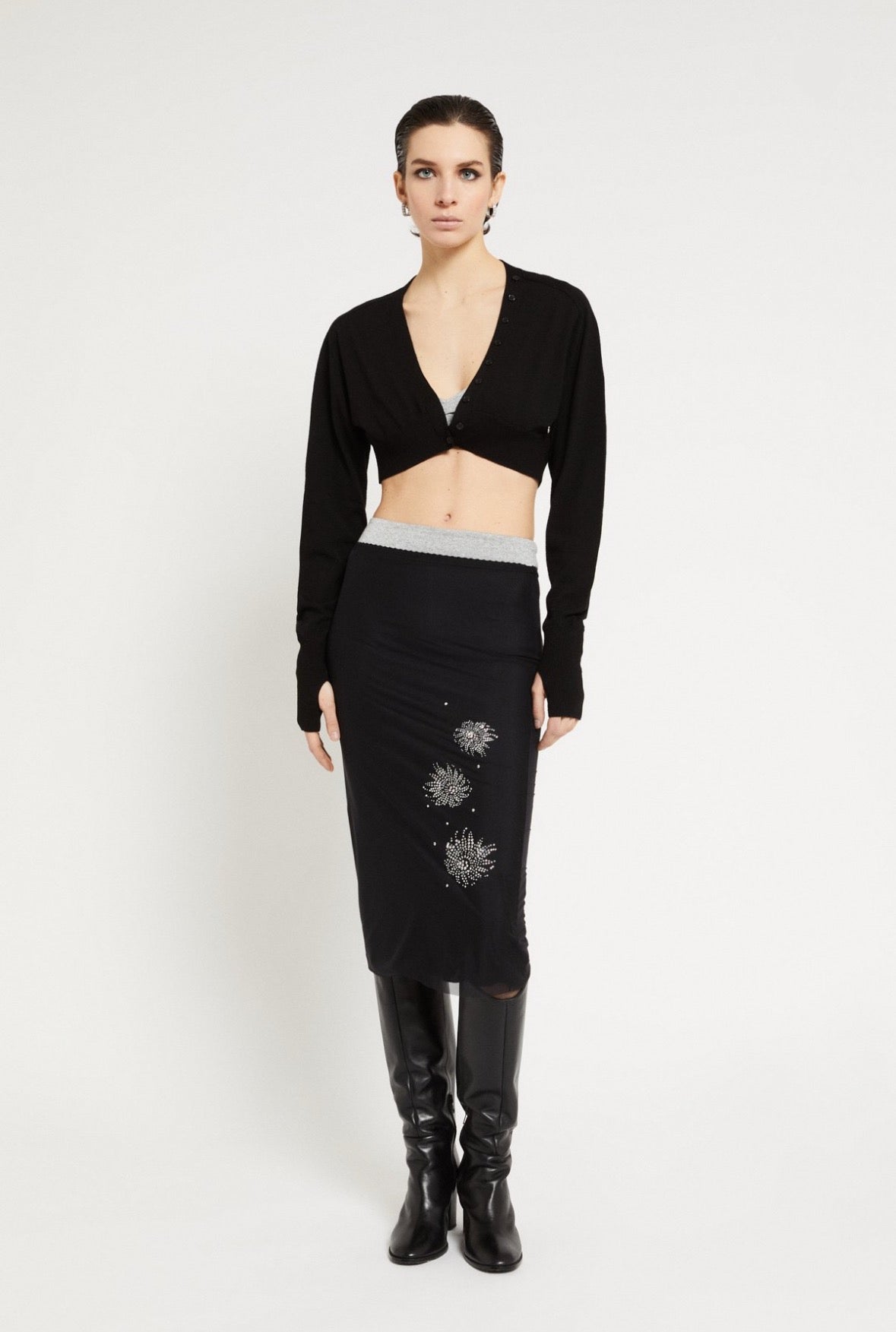 Ottod’Ame Black Tulle Skirt with Rhinestone Embellishment