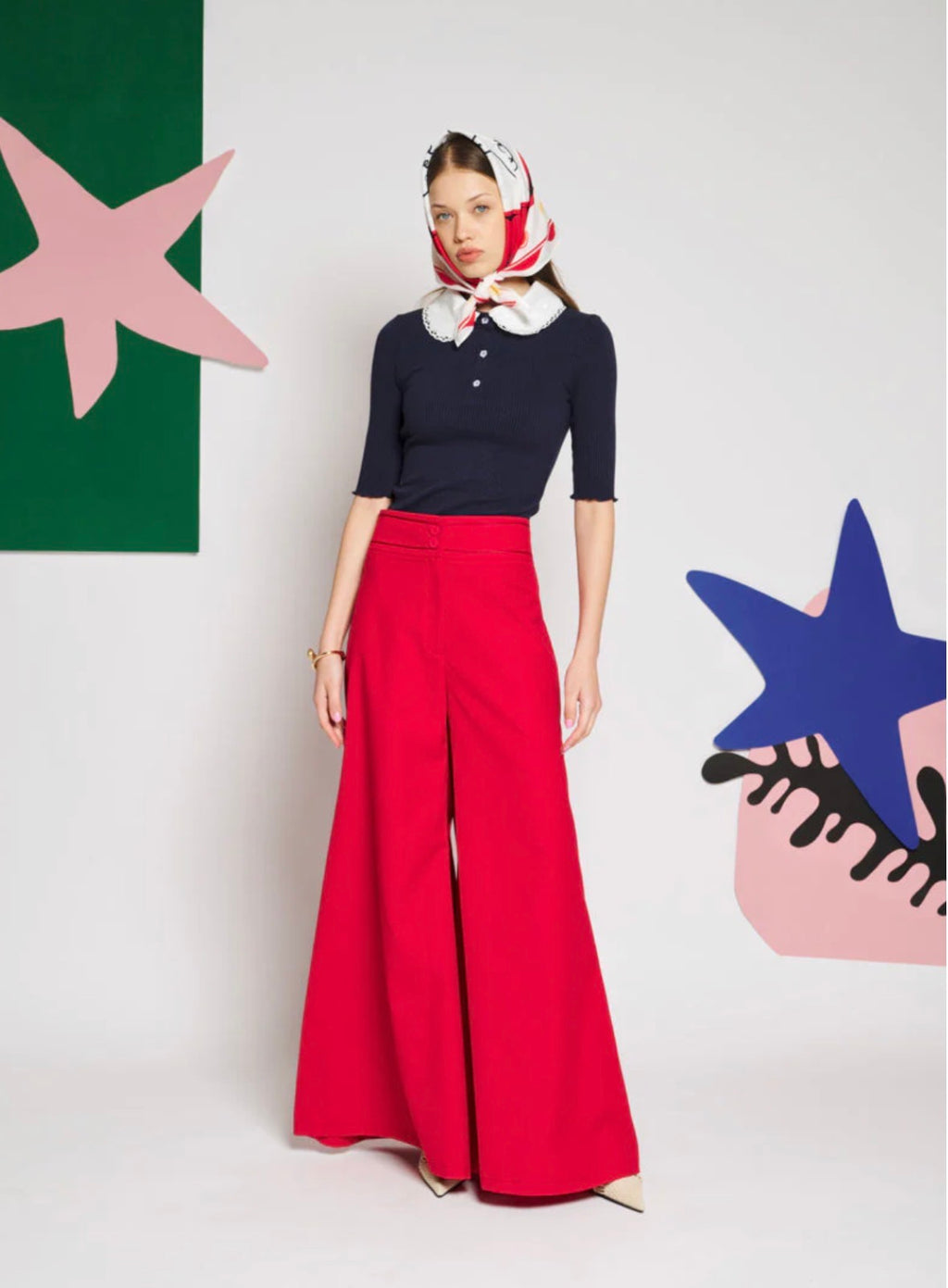 Sister Jane Red High Waisted Flared Trousers