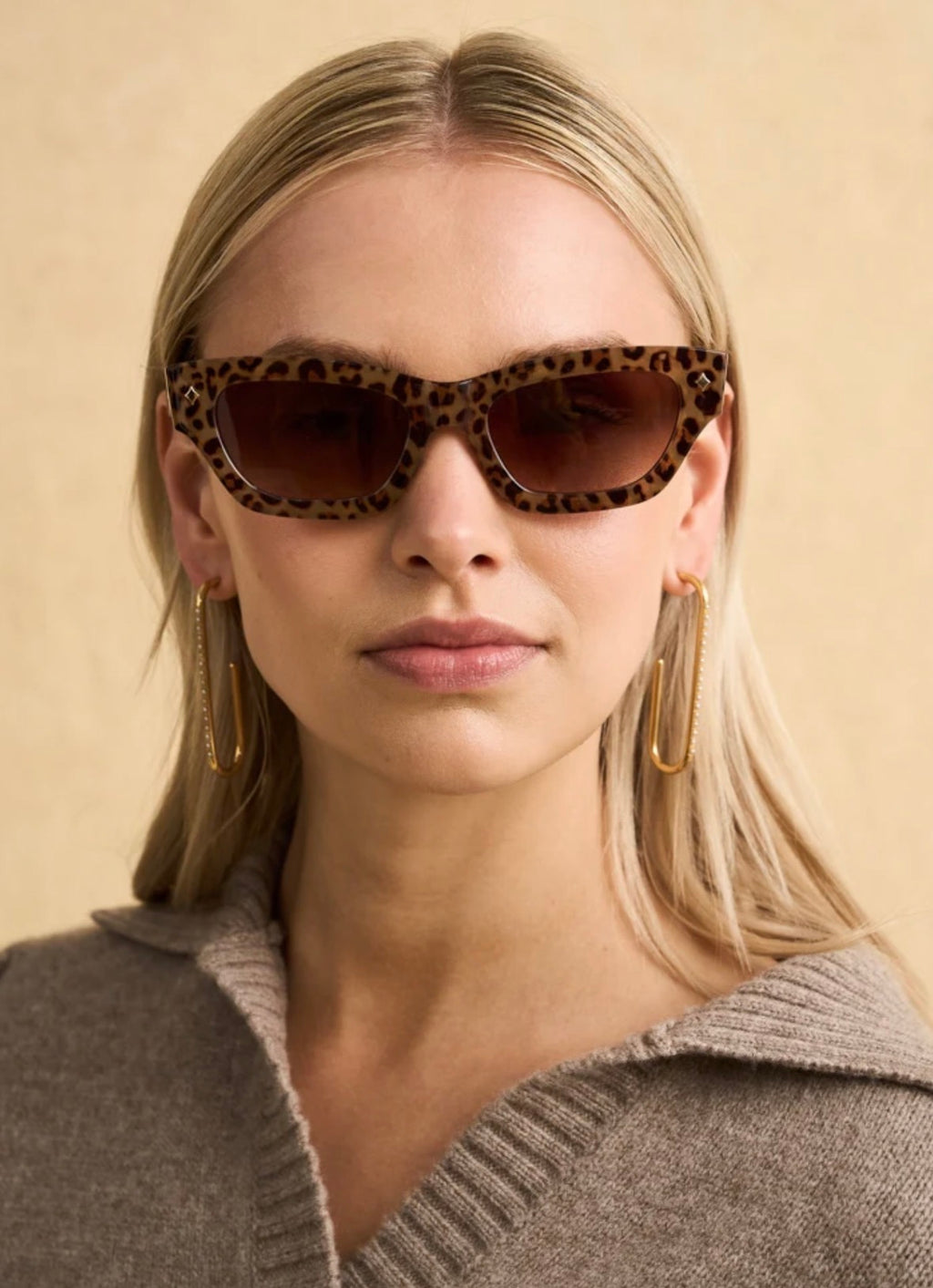 NALI Leopard Print Rectangular Cat Eye Sunglasses