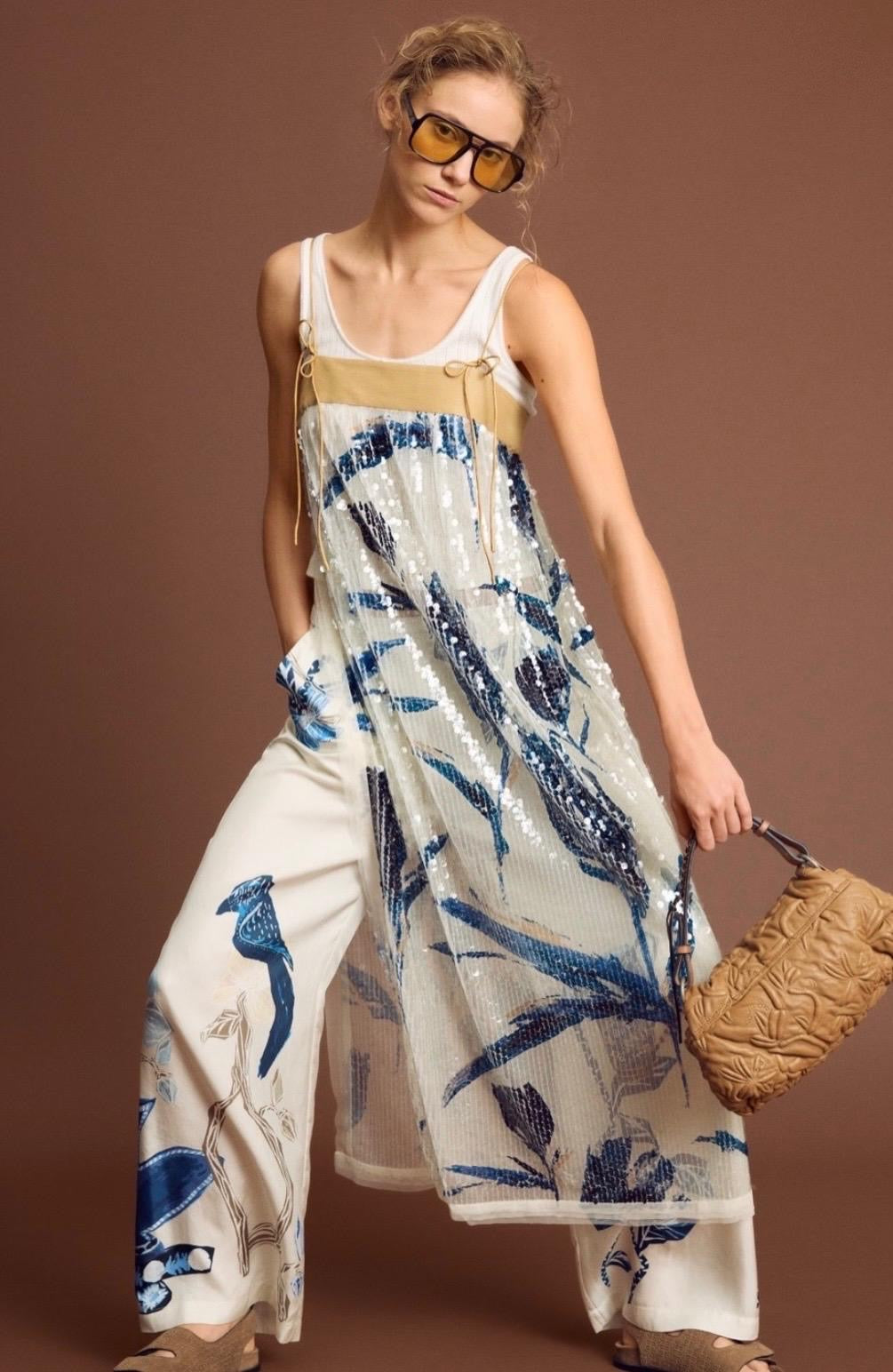 MUNTHE NARA Sequin Dress with Floral Print and Spaghetti Straps