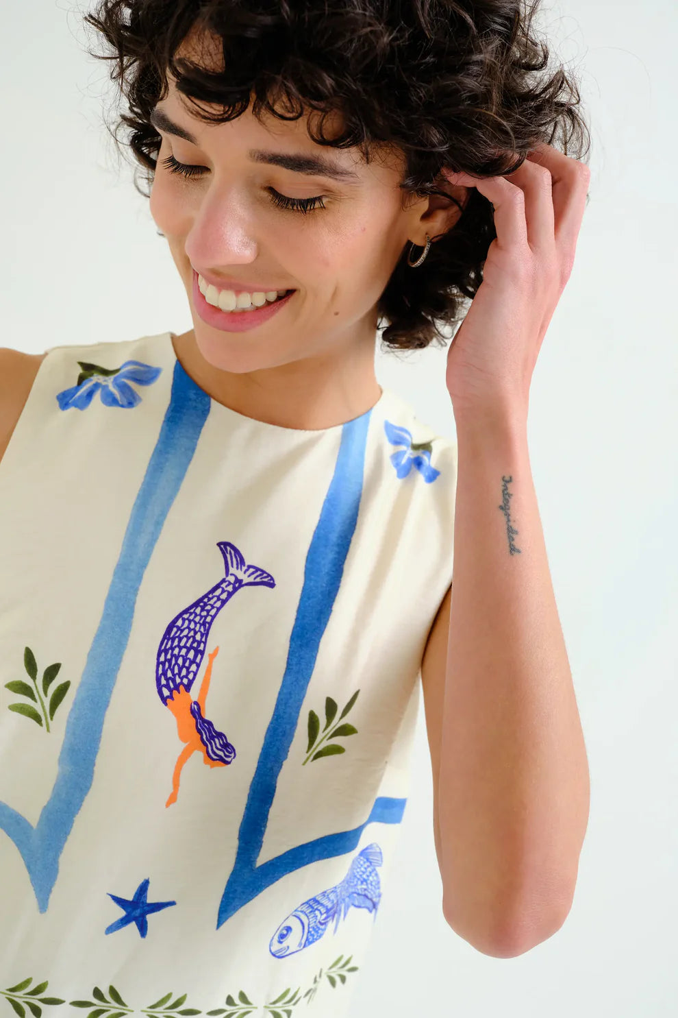 Compañía Cream Palm & Mermaid Column Dress