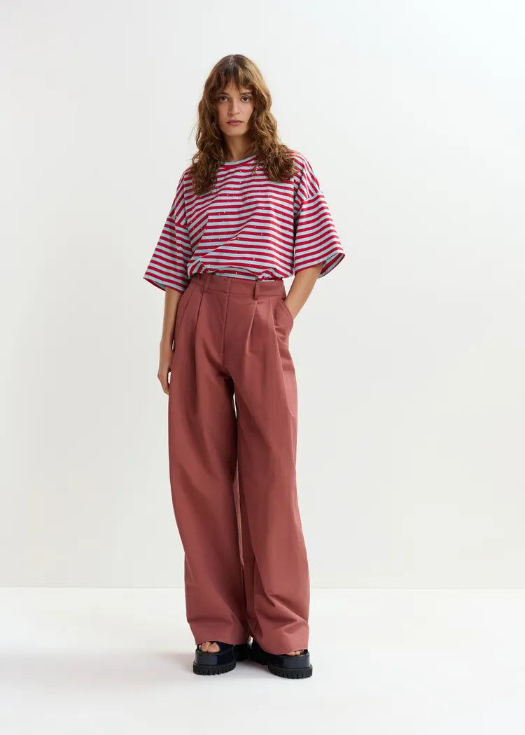 Essentiel Antwerp Terracotta Red Pleated Wide Leg Pants
