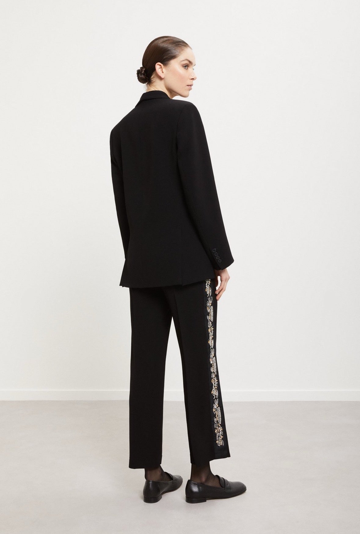 Ottod’Ame Black Straight Leg Trousers with Embellished Side Stripe