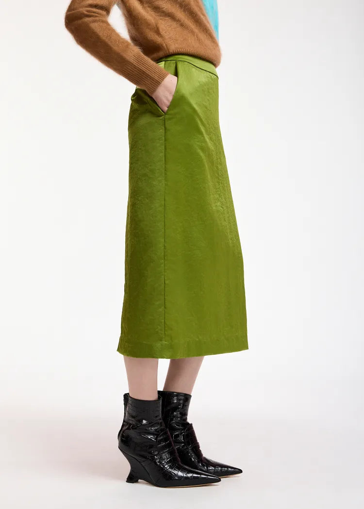 Essentiel Antwerp Kiwi Green Satin Midi Pencil Skirt
