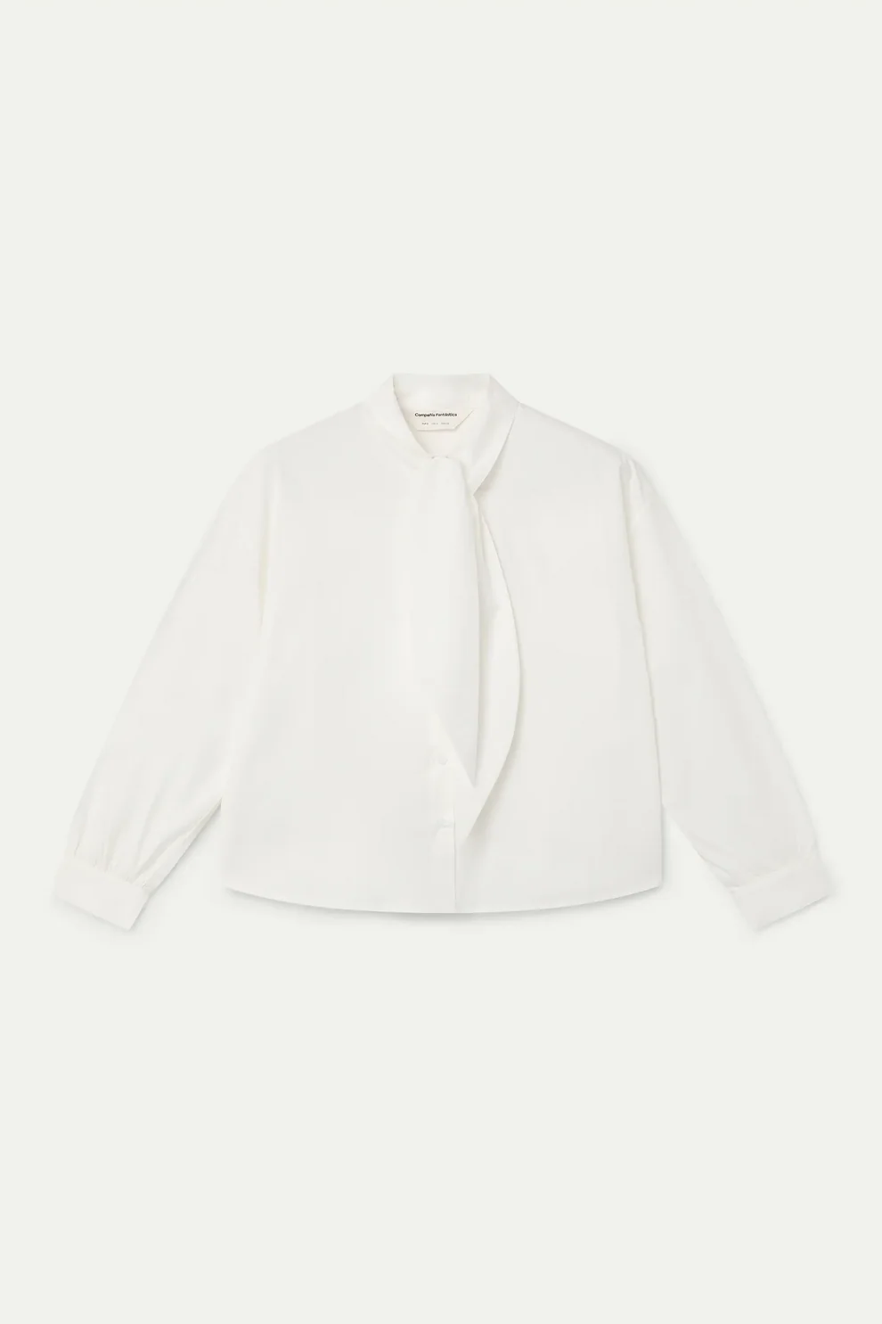 Compañia Fantástica White Cotton Shirt with Pussybow Collar